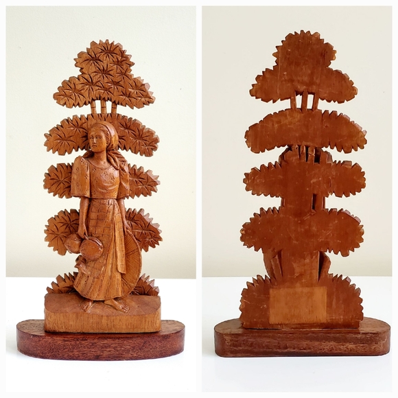 Late 1800's French Handcarved Wood Maiden With Espalier Tree - Picture 8 of 12